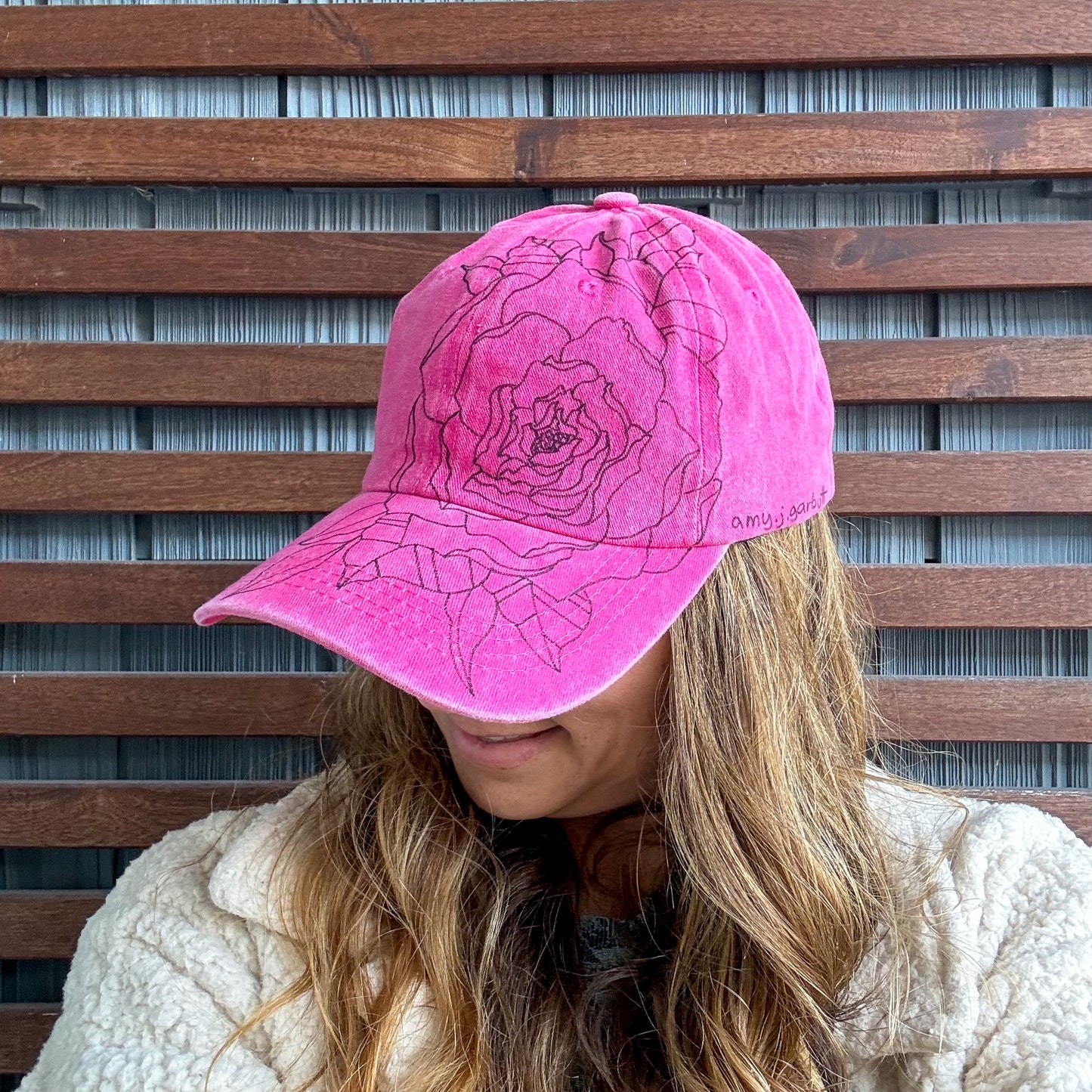 Pink Hand Drawn Floral Adjustable Baseball Cap