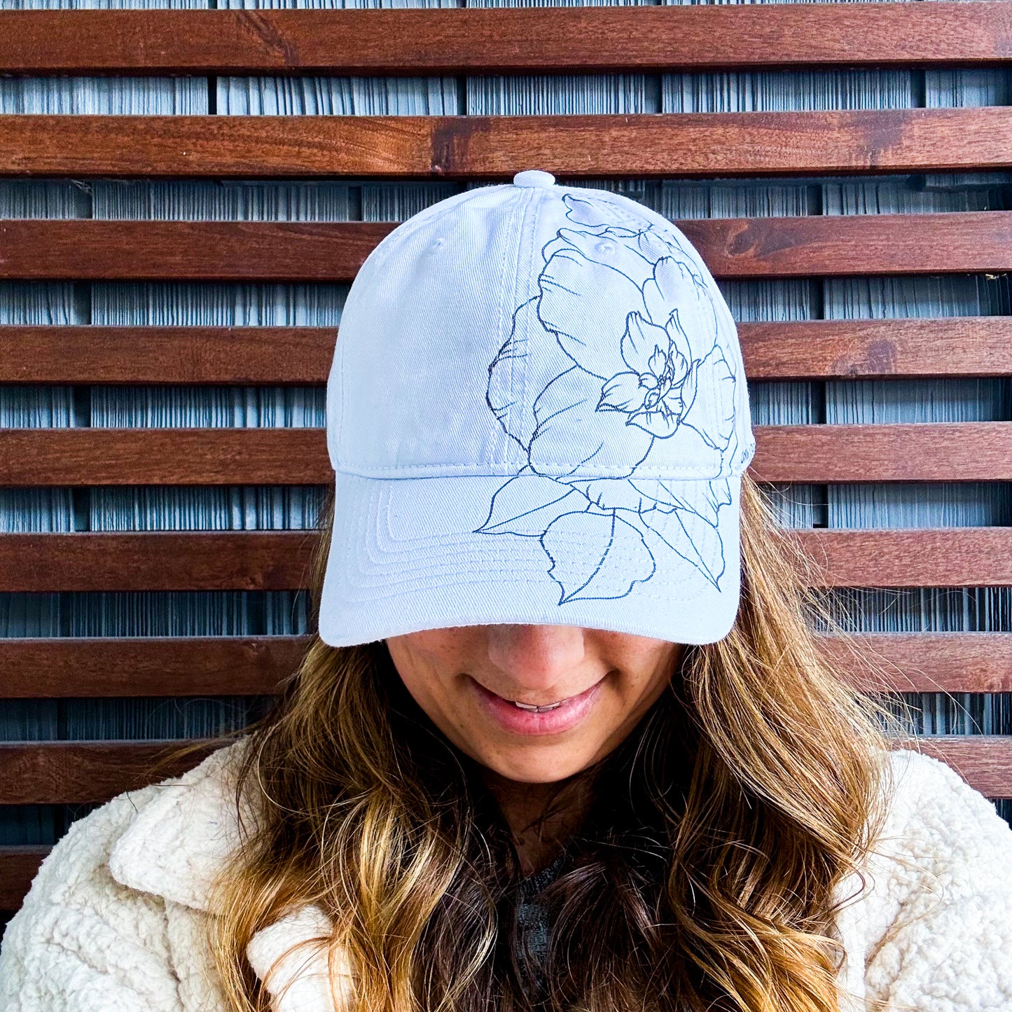 MADE TO ORDER - Hand Drawn Floral Adjustable Baseball Cap