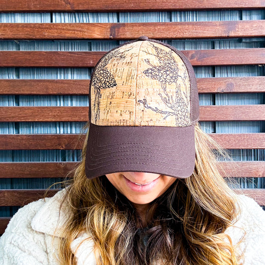 Brown Hand Drawn Pinecone Cork Curved Brim Trucker Hat