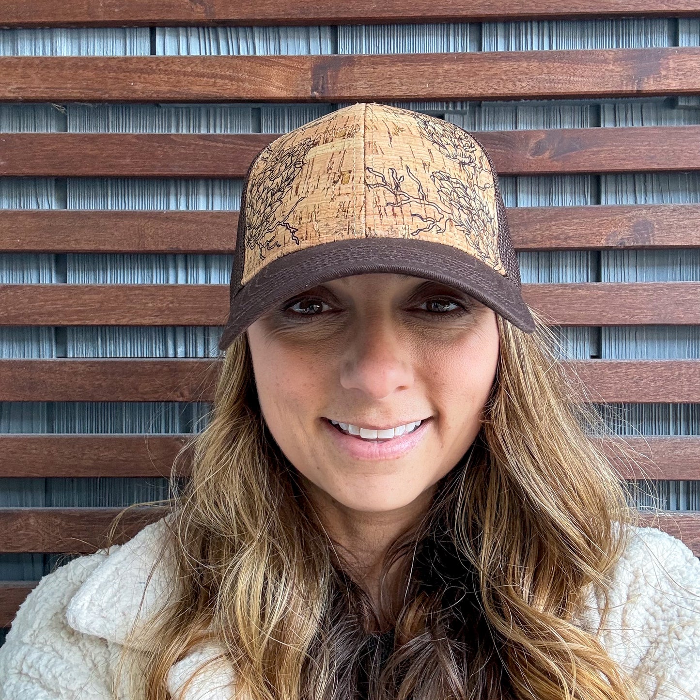 Brown Hand Drawn Pinecone Cork Curved Brim Trucker Hat