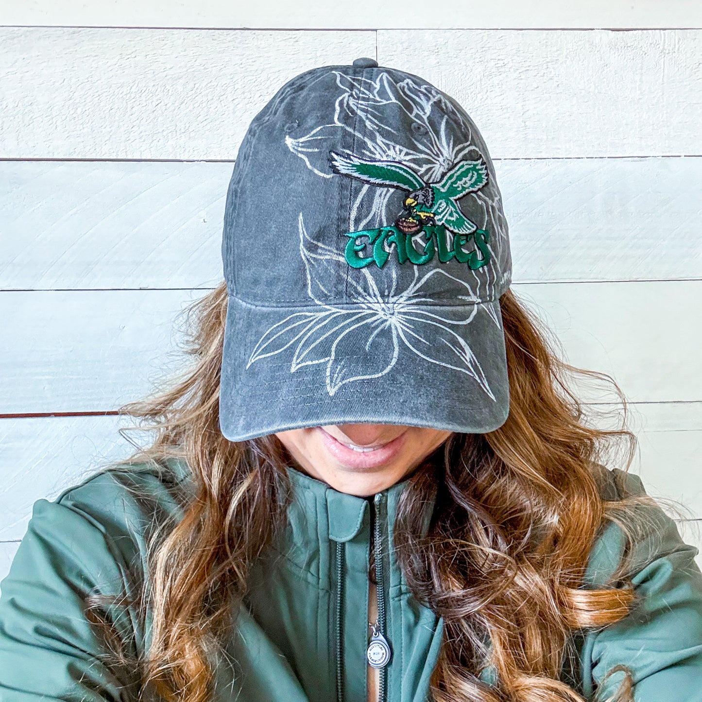 Hand Drawn Floral EAGLES Cap | Grey Eagles