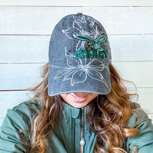 Hand Drawn Floral EAGLES Cap | Grey Eagles