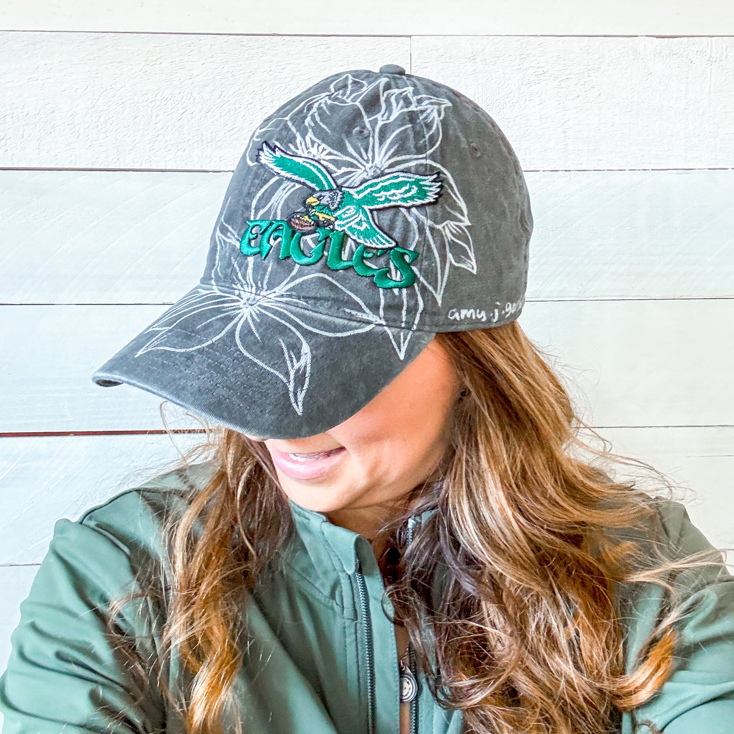 Hand Drawn Floral EAGLES Cap | Grey Eagles