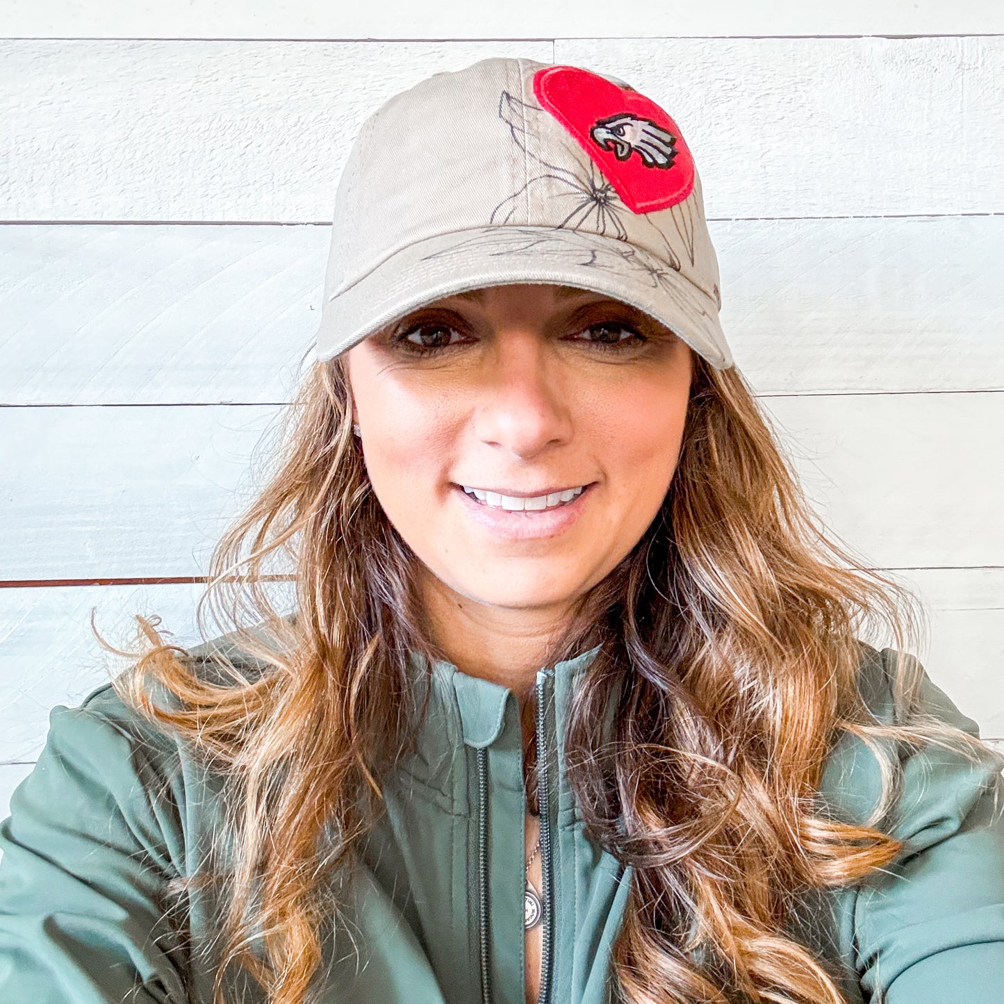 Hand Drawn Floral EAGLES Cap | Khaki Heart