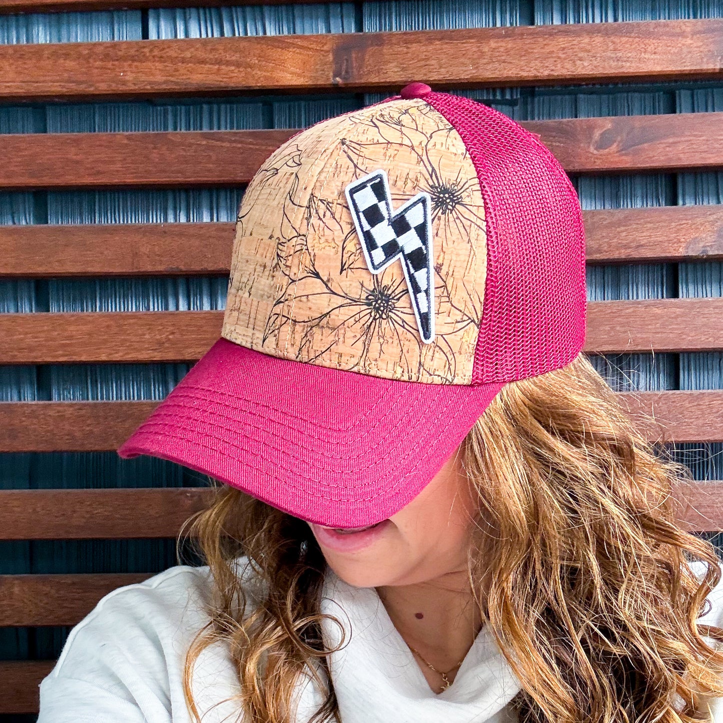 Hand Drawn Floral PATCH Hat | Red Cork Lighting Bolt