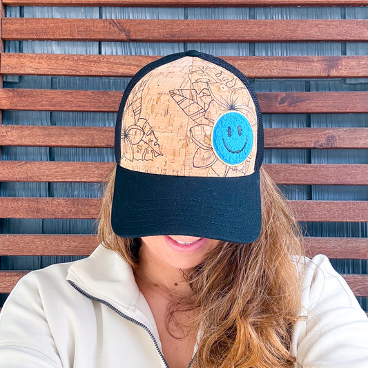 Hand Drawn Floral PATCH Hat | Black Cork Tropical