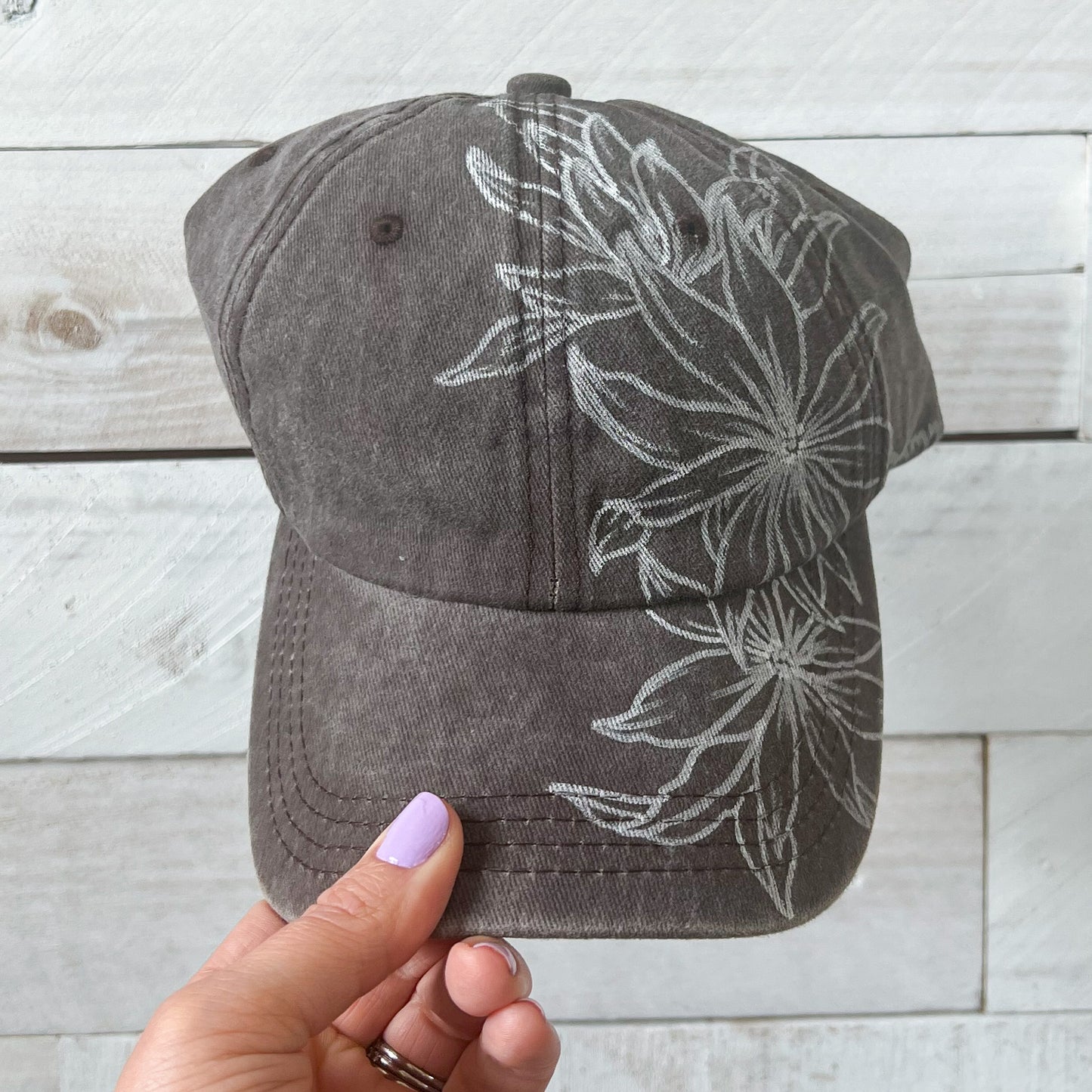MADE TO ORDER - Hand Drawn Floral Adjustable Baseball Cap