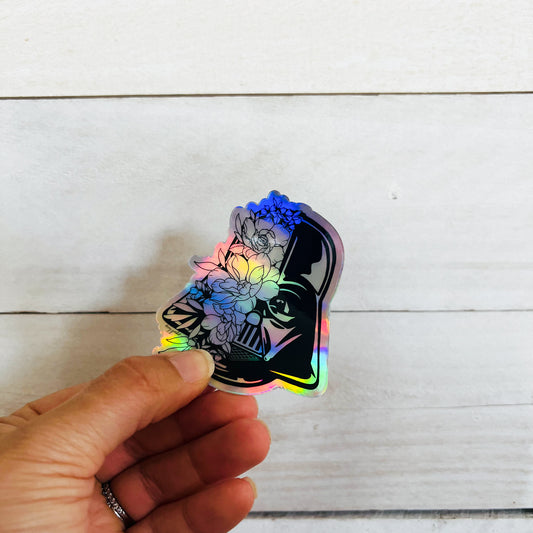 Holographic Hand-drawn Floral Darth Vader Sticker