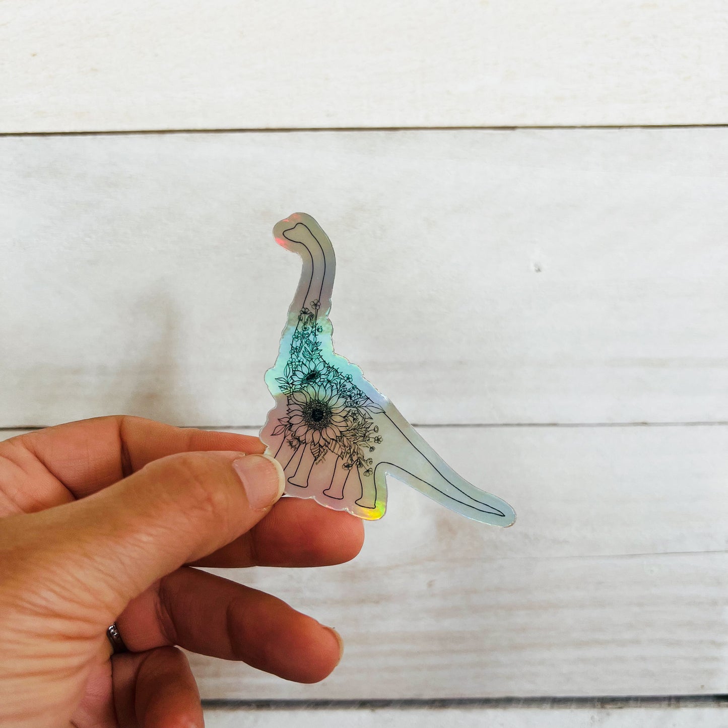 Hand-drawn Brontosaurus Floral Holographic Sticker