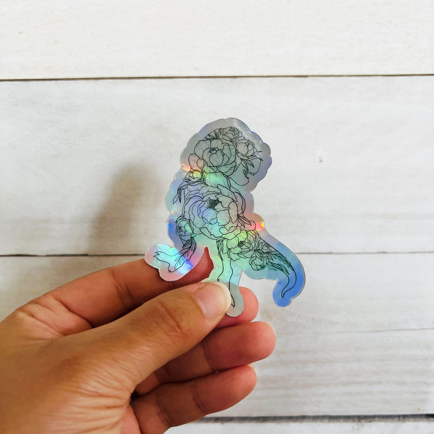 Hand-drawn Dinosaur Floral Holographic Sticker Bundle