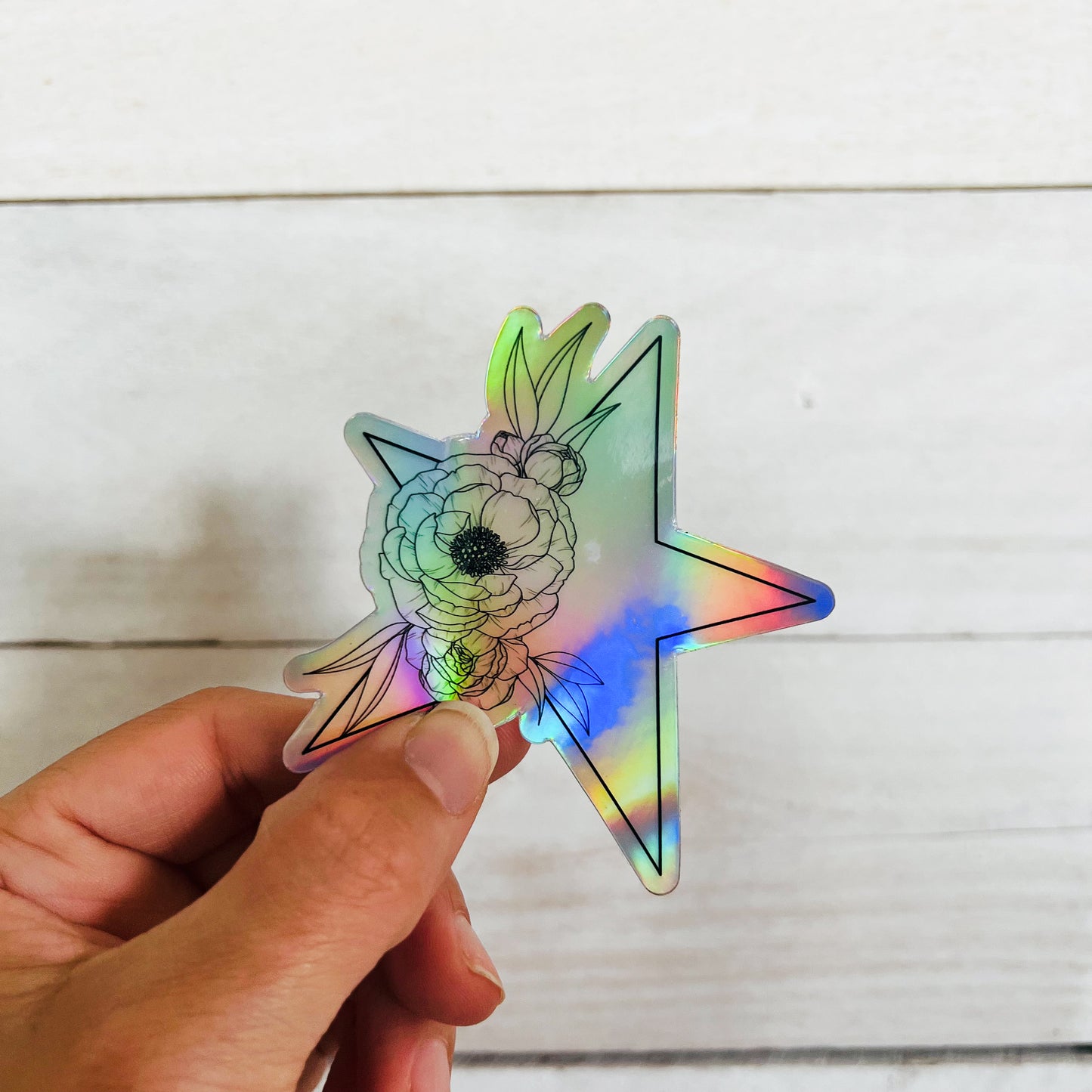 Hand-drawn Sun Moon and Star Floral Holographic Sticker Bundle